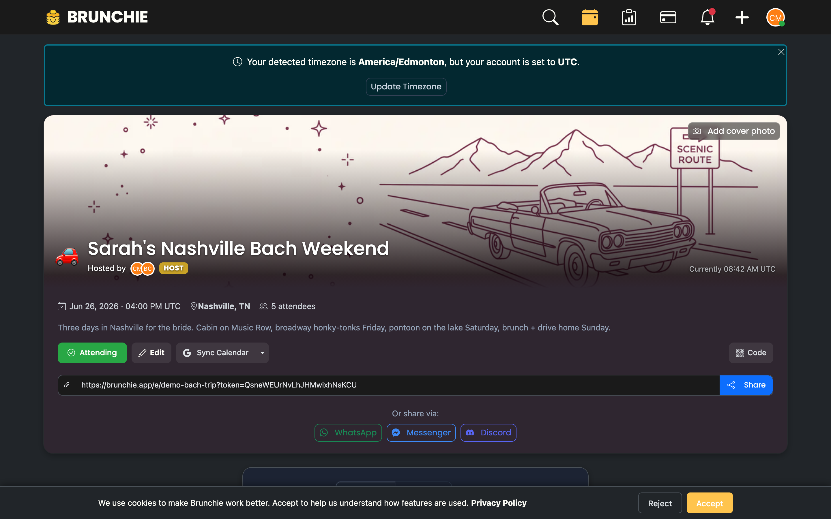 Your bach hangout — itinerary, expenses, and guest list all in one place from day one