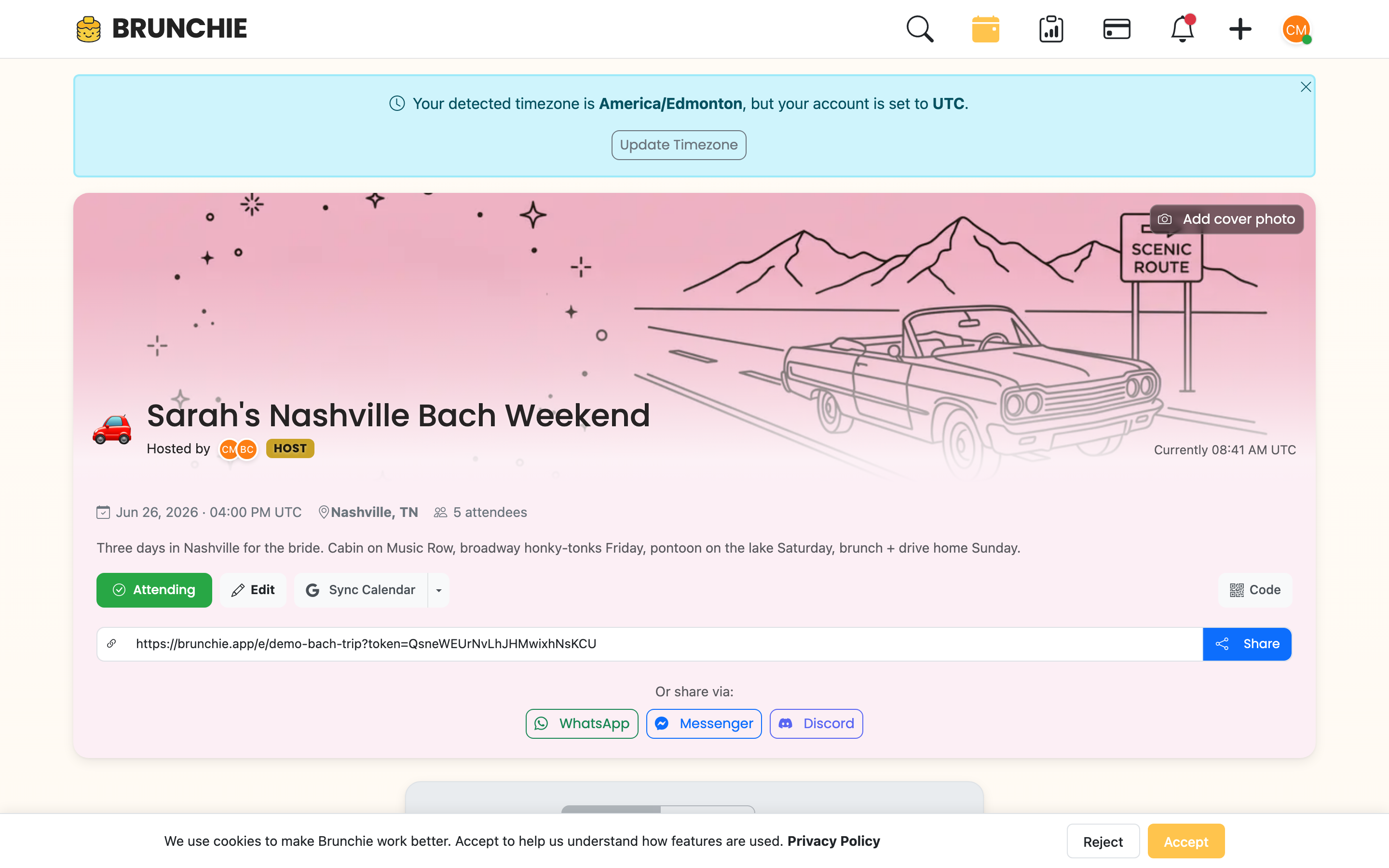 Your bach hangout — itinerary, expenses, and guest list all in one place from day one