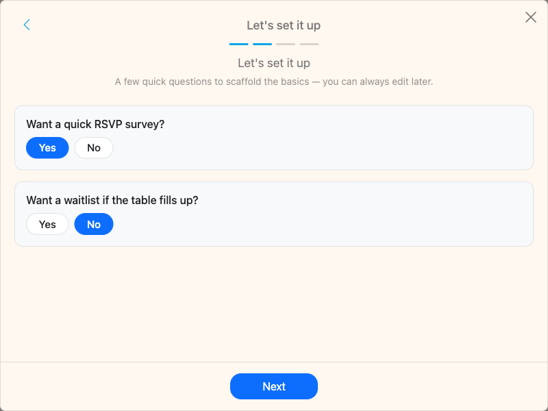 One toggle adds a Brunch RSVP survey — headcount confirmed before you even book the table