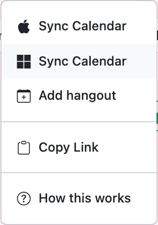 One tap syncs the hangout to Google, Apple, or Outlook — no calendar app switching required.