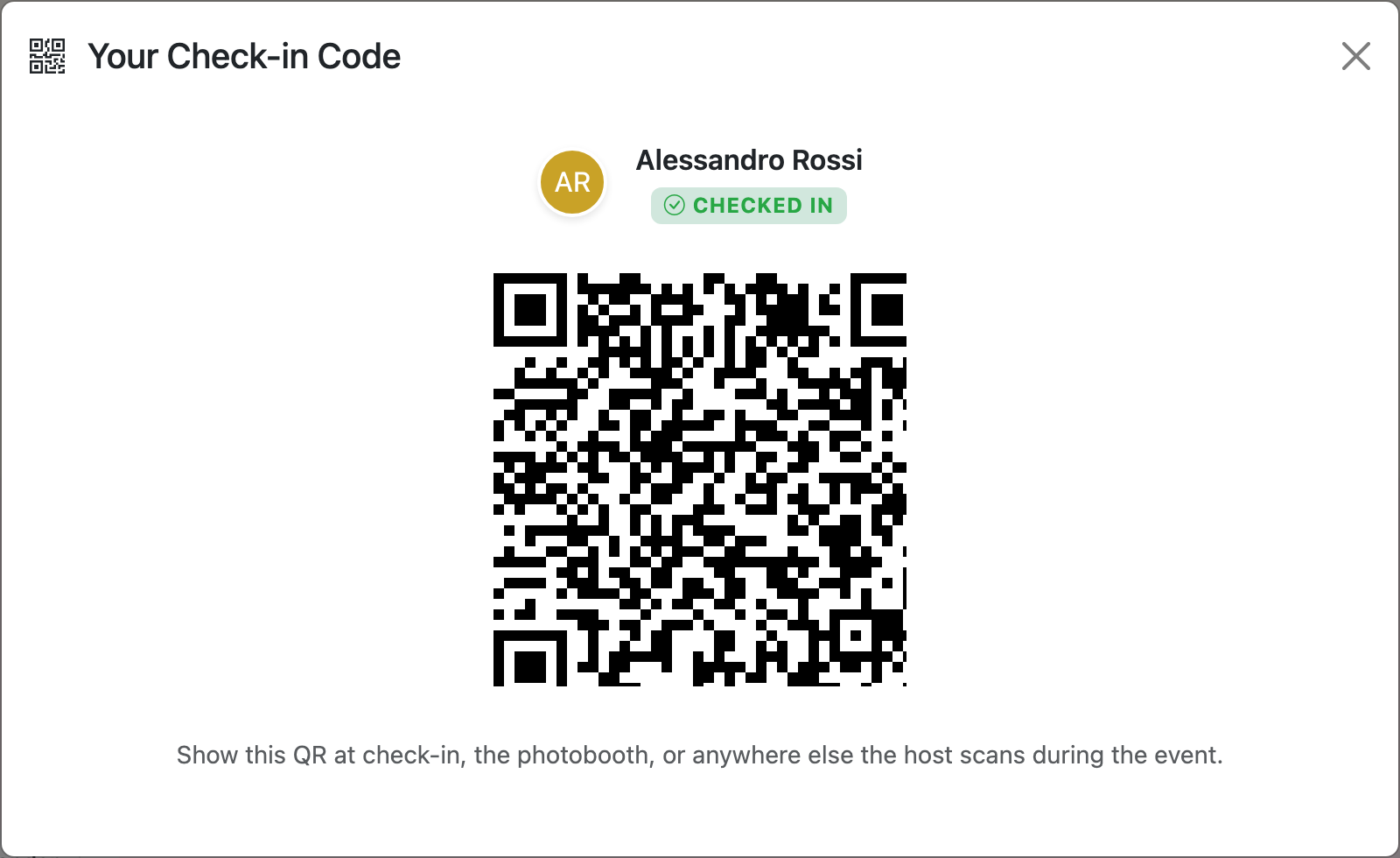 Checked in — the badge appears the moment the host scans