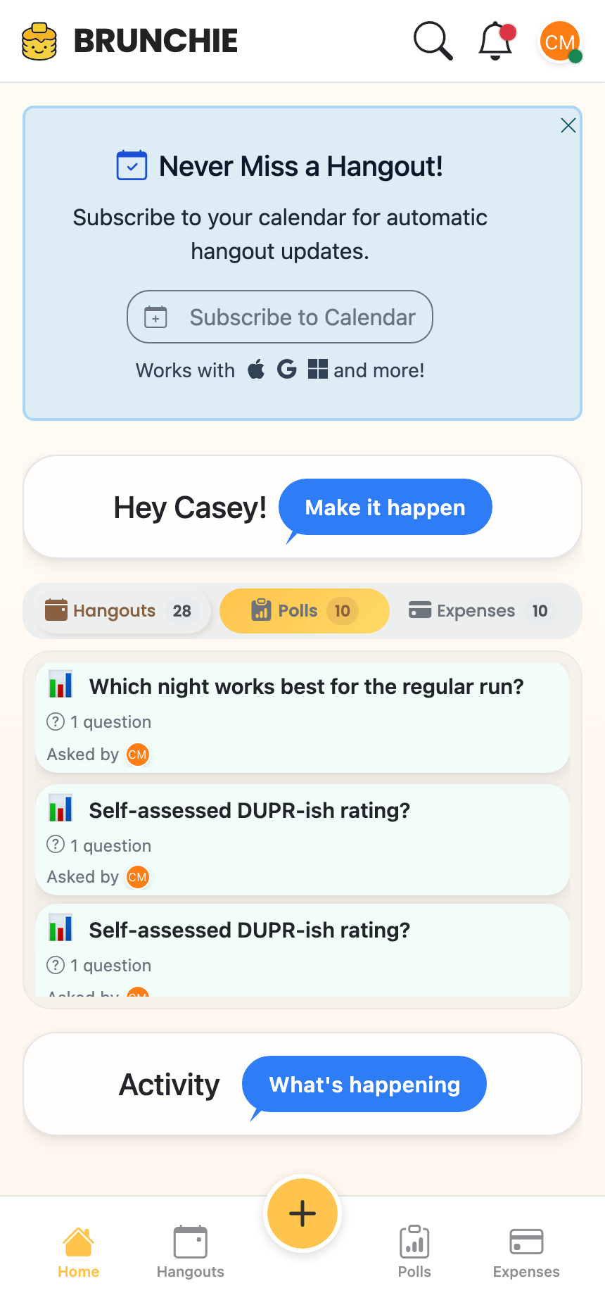 Polls live inside the hangout — decision and context in the same place, not a dead link in the chat