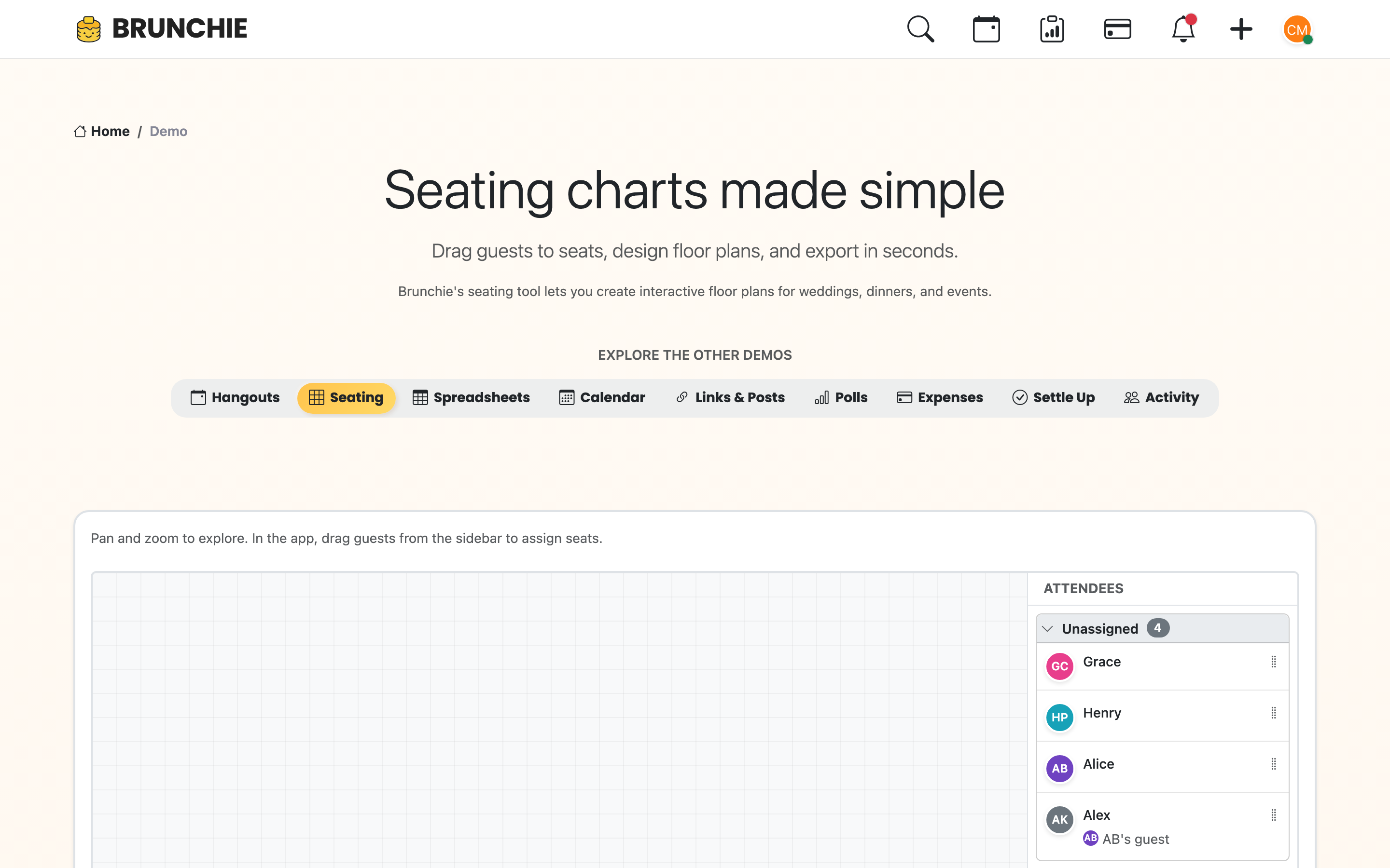 New Seating Chart form with the inline Import section — Title + Description fields, Layout Type dropdown, Who can access toggle, Import Seating Chart card with file upload. Used by guides/importing_data.md.