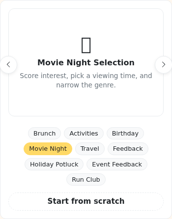 Cropped poll wizard template carousel — Run Club template with auto-filled Saturday dates. Used by guides/wizard_templates.md and guides/polls.md.